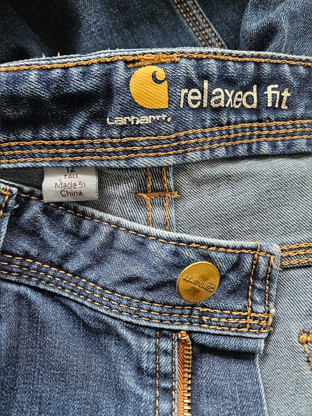 CARHARTT Relaxed Fit Mid-high Straight Leg Classic Five-pocket Size 12Tall Jeans - Picture 7 of 9
